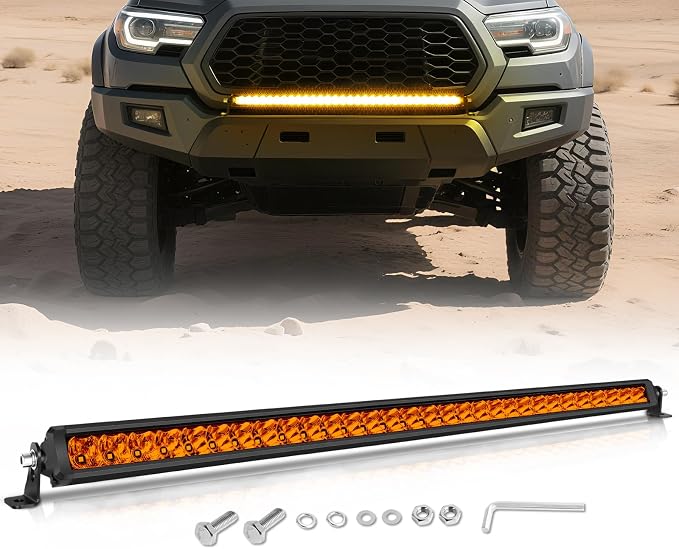 30 Inch Light Bar Amber, SWATOW IDUSTRIES 30" Screwless Slim LED Light Bar Single Row Spot Flood Offorad Driving Lights Bumper Mount for Wrangler F150 Toyota Chevy Ram Truck UTV SUV Can Am Polaris