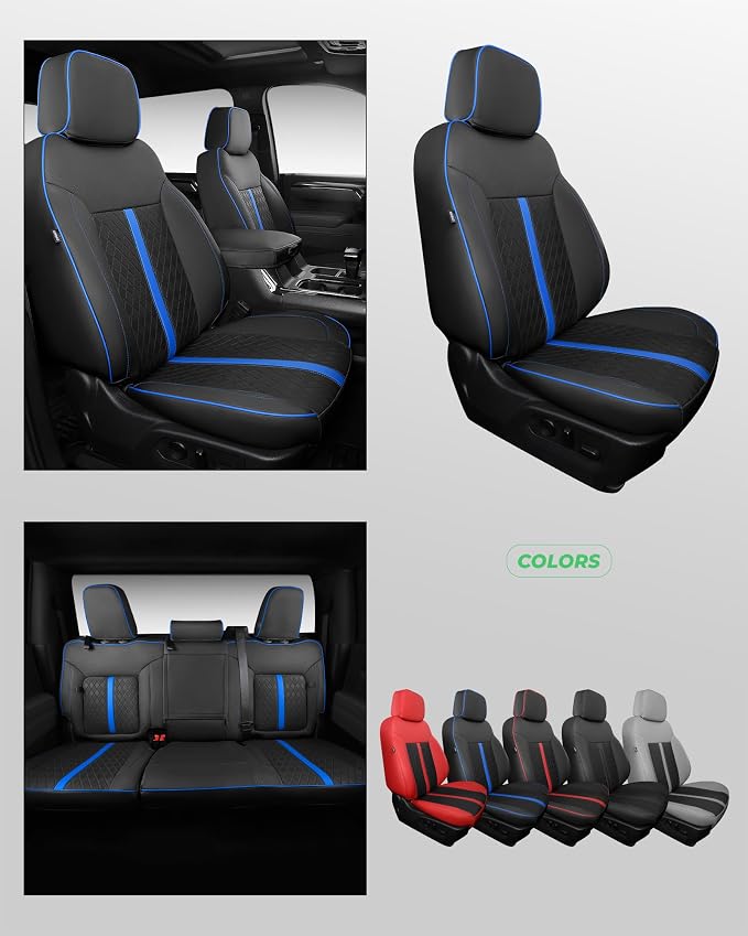 Custom Fit Seat Covers for 2019-2026 Sierra/Silverado 1500 CrewCab | Fits 2500/3500HD 2020-2026, with Rear Armrest/Seatback Storage, Faux leather, Waterproof, Scratch-resistant, Easy-clean