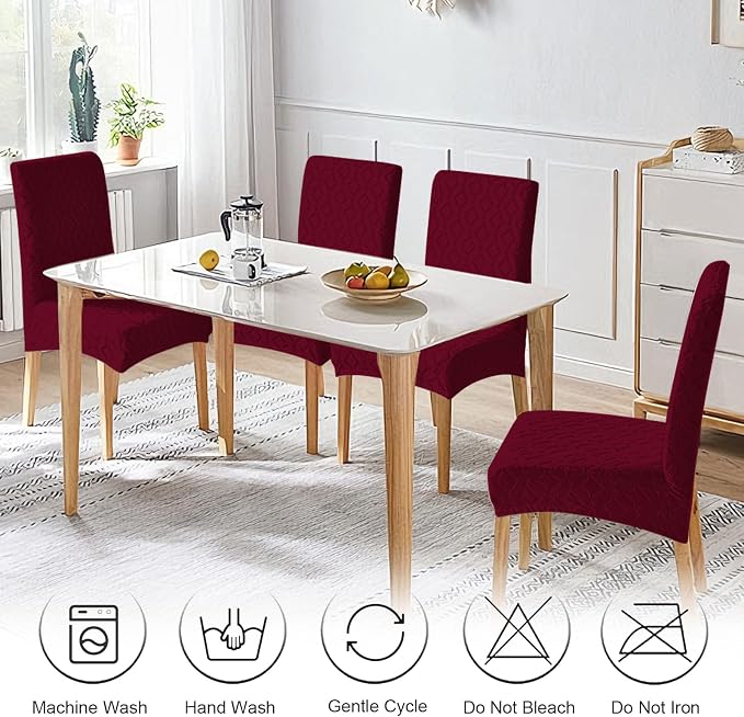Genina Waterproof Chair Covers for Dining Room Set of 6, Removable Washable Chair Slipcover Protectors, Wine Red