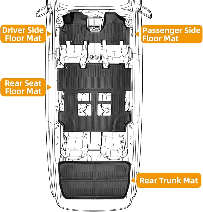 Floor Mats for Honda Odyssey 2011-2017, 2016 Odyssey Floor Mats | 1st and 2nd 3rd Row & Cargo Mat, TPE Non-Slip Waterproof Summer Winter Anti-Slip Car Accessories