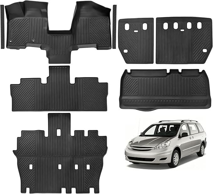 Custom Fit Floor Mats for 2004-2010 Toyota Sienna 7 Seats/Bucket Seat | All Weather TPE Floor Liners & Trunk Mat & Backrest Mats & Door Sill Guard | Odorless Full Set Interior Accessories