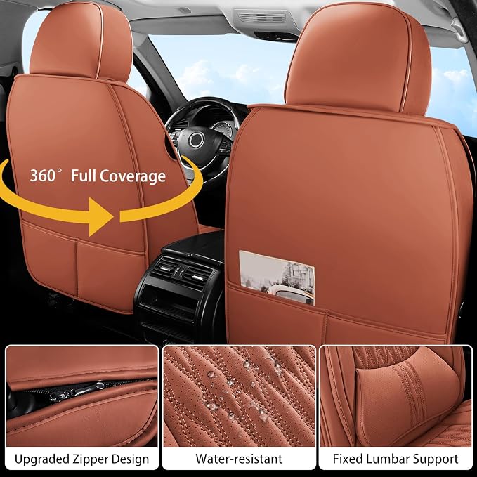 WELLDO Car Seat Cover, 2 Seats, Brown | Waterproof, Scratch-Resistant, Breathable & Easy to Clean, Universal Fit for SUV Sedan Truck, Full Set
