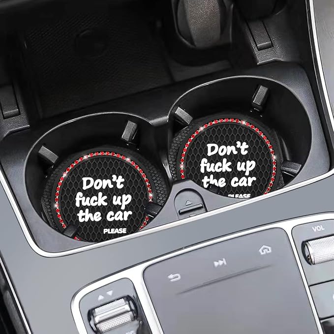2 Pack Bling Car Coasters for Cup Holder, Crystal Rhinestone 2.75 in Cup Holder Coaster, Silicone Anti-Slip Insert Cup Mats for Women, Interior Accessories Universal for Most Cars (Black/Red)
