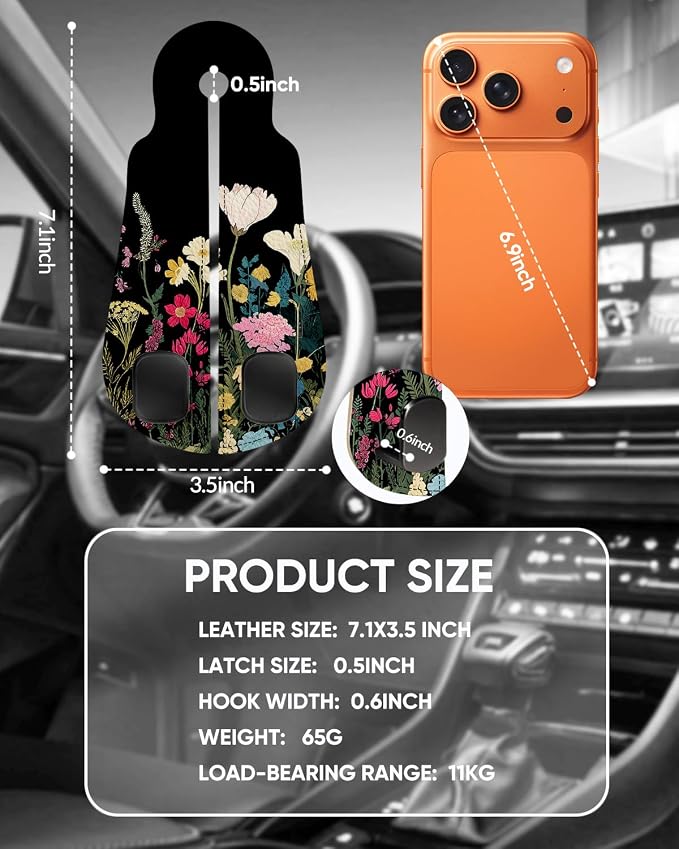 WOCOCN Purse Holder for Car, 2 Pack Heavy Duty Purse Hanger for Car, PU Leather Car Seat Hooks for Purses and Bags, Cute Floral Headrest Organizer for Handbags & Backpacks