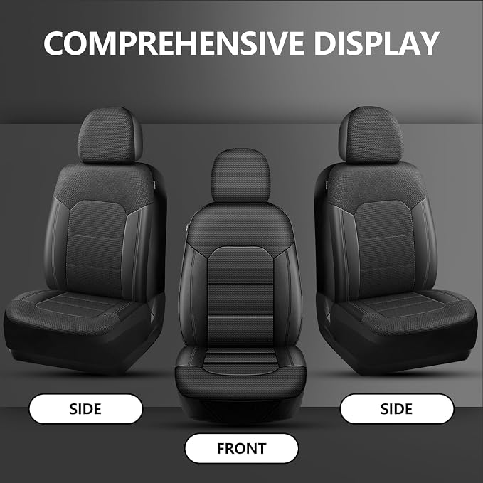 HChengkikz Front Car Seat Covers, Air Mesh, Breathable (Black) | Airbag Compatible, Automotive Comfort Protection, Universal Fit for Most Cars,Trucks,SUVs