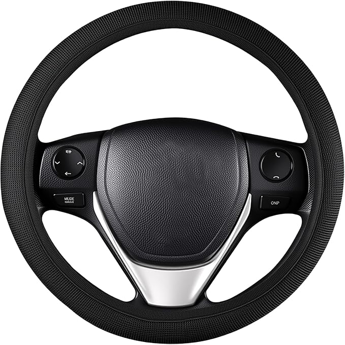 Black Mesh Steering Wheel Cover, Universal 15 inch, Elastic Stretch Microfiber Breathable Ice Silk Cover, Anti-Slip, Odorless, Sweat Absorption, Warm in Winter and Cool in Summer