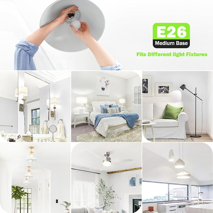 Maylaywood A19 LED Light Bulbs, 60 Watt Equivalent, 4000K Neutral White, 850LM, Non-Dimmable, E26 Base, 9W Bright White LED Bulbs, 4-Pack