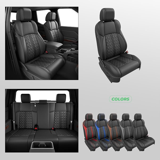 Custom Seat Covers for Tacoma 4th Gen 2024 2025 2026 Double Cab SR5/TRD Sport/TRD Off-Road/SR Full Set with Console Covers, Waterproof Leather Back and Front Seat Protectors Black