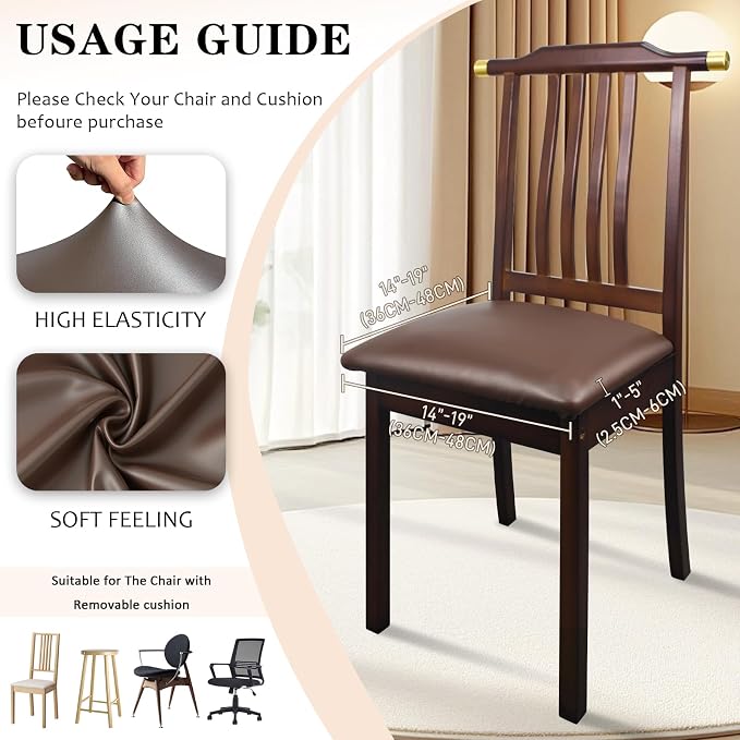 Pu Leather Dining Chair Seat Covers Set of 8, Waterproof Kitchen Chair Covers Stretch Chair Cover for Kitchen/Dining Room/Hotel, Tasteless seat Covers for Chairs (Coffee - 8 PCS)