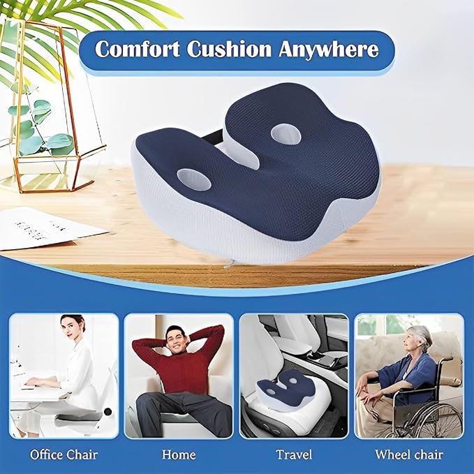 Seat Cushion, Seat Cushion for Sit Bone and Back Pain Relief, Butt, Tailbone, Hip, Hamstring, Posture Support - Memory Foam Comfort Ischial Tuberosity Pillow(Black)