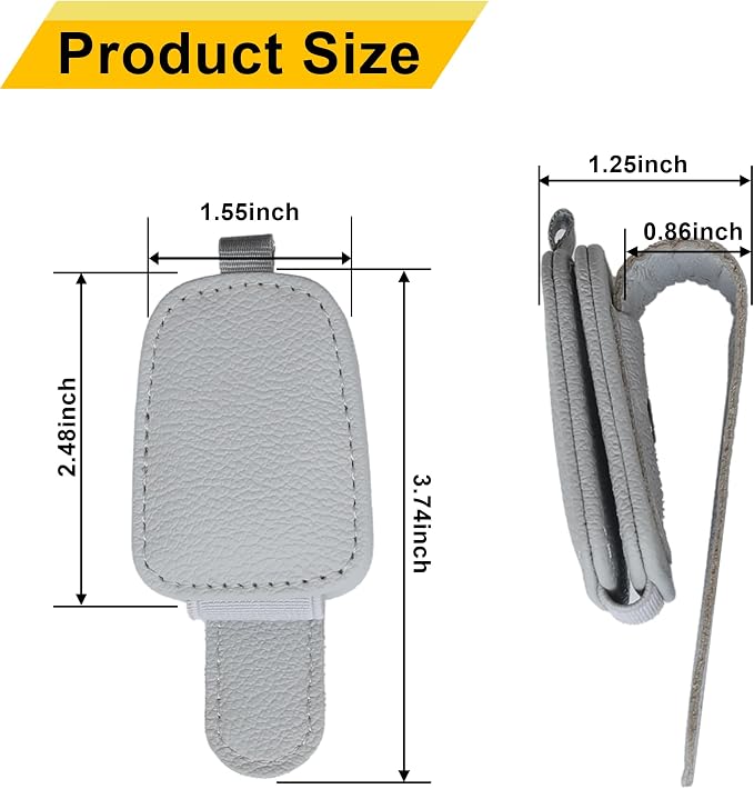 Yuoyar Magnetic Leather Sunglasses Holder for Car, 2 Packs (Silver Grey) | Magnetic Car Visor Accessories