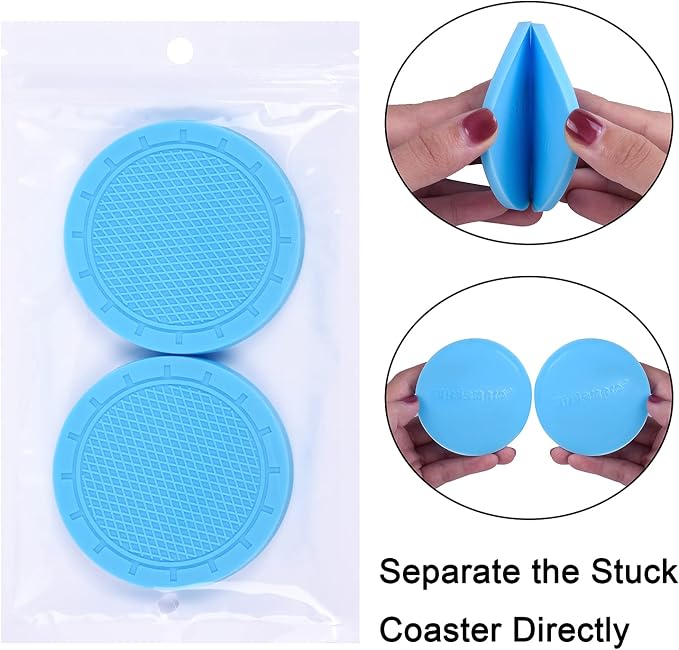 Car Coasters, Wisdompro 4 Pack PVC Car Cup Holder Insert Coaster - Anti Slip Universal Vehicle Interior Accessories Cup Mats for Women(2.75" Diameter, Light Blue)