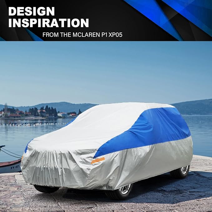 GUNHYI Car Cover - Waterproof All Weather for SUVs, Outdoor Full Car Cover Snowproof Windproof UV Protection, Universal Fit for SUVs up to 181 inch, Silver