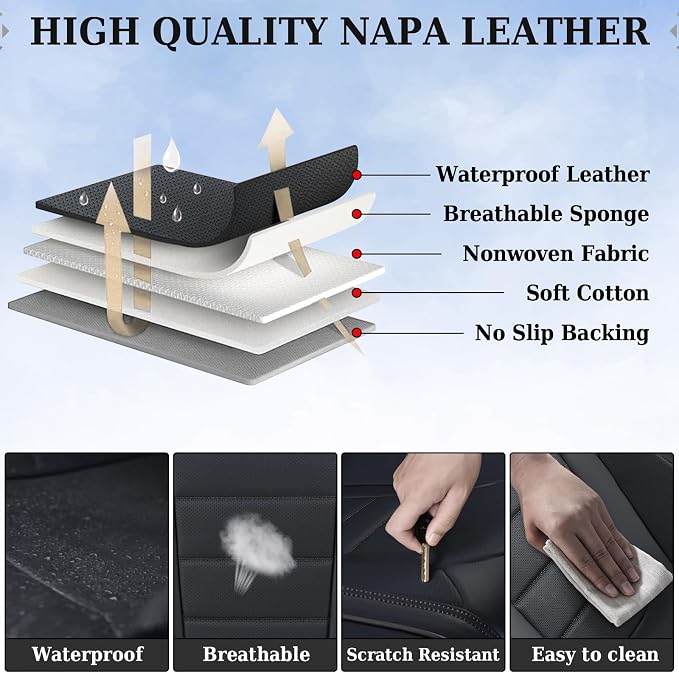 Coverado Seat Covers, Car Seat Covers Front Seats, Car Seat Protector Waterproof, Car Seat Cover, Car Seat Cushion Nappa Leather, Black Seat Covers for Cars Carseat Cover Universal Fit for Most Cars