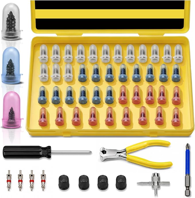 AUTOWN Tire Repair Kit with Tire Plugs Screw Type, Heavy Duty Flat Tire Puncture Repair Nail Kit for Car, Truck, Motorcycle, SUV, ATV, Tractor