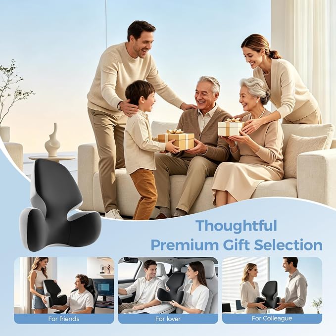 BEBAS Lumbar Support Pillow for Car, Memory Foam Back Cushion for Driving | Ergonomic Wing Wrapping, Back Pain Relief, Breathable Removable Cover, Softness, Universal Fit Car Seat, Office Chair