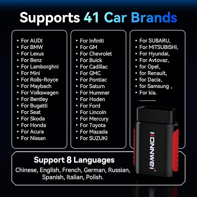 KONNWEI OBD2 Scanner Bluetooth - Full System Diagnostic Tool w/Bi-Directional Control, Oil/EPB/DPF/BMS Reset、TPMS Read for 40+ Vehicles, No Subscription, Lifetime iOS Android App, Storage Box Included