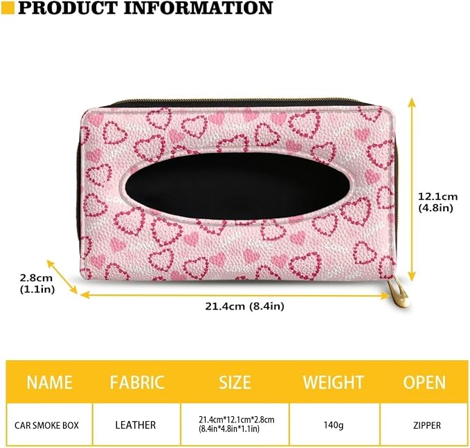 Pink Hearts Car Visor Tissue Box Holder Car Interior Accessories Sun Visor Accessories PU Leather Napkin Holder for Backseat