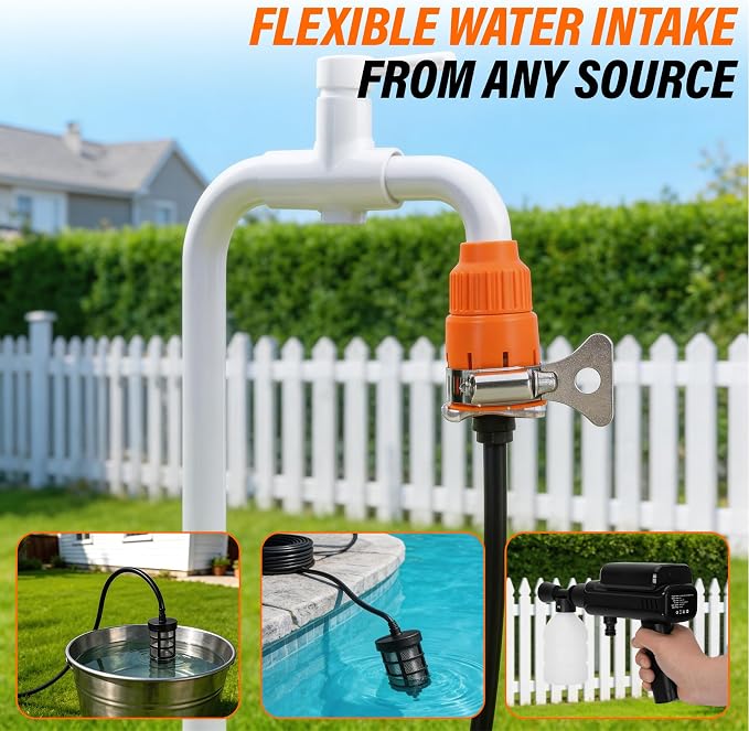 Foldable Cordless Washer Handheld Water Sprayer with 5-in-1 Nozzle & Foam Pot for Home, Bicycles, and Patio