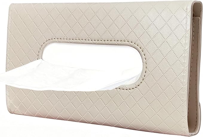 Car Tissue Holder, Car Sun Visor Napkin Box, Premium PU Leather, Universal Auto Napkin Case, Mask Holder for Vehicle, with Tissue Refill, Interior Accessories, Beige