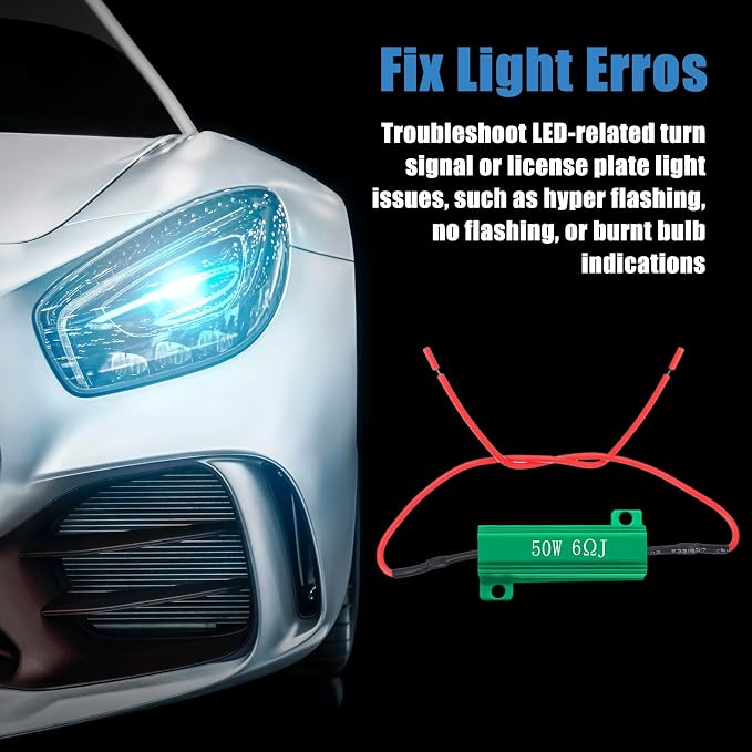 Xuhal 20 Pack 50W 6ohm Load Resistor Turn Signal LED Kit Fix Fast Flash Blink Error Code Flickering Resistor for LED Lights Bulb Headlights Tail Light License Plate DRL(Green)