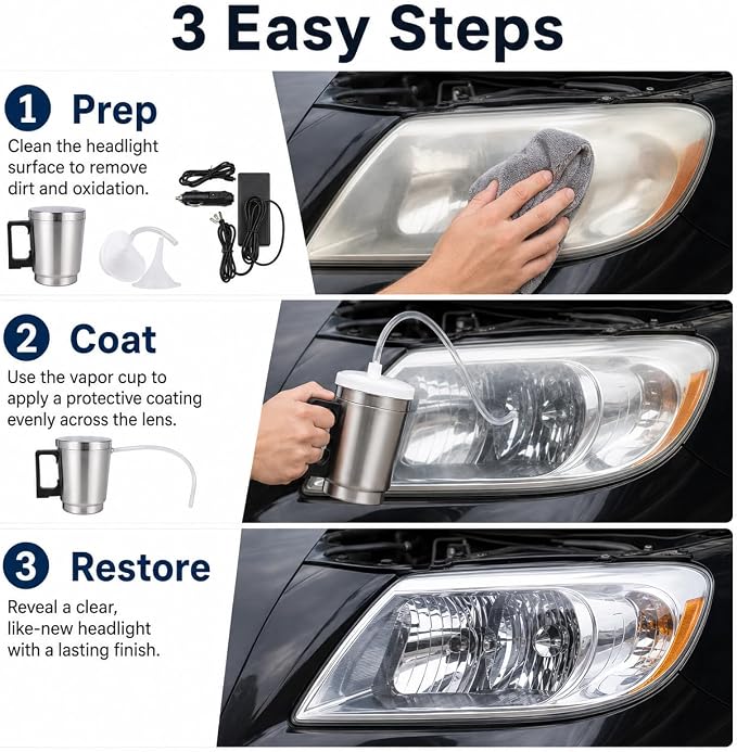 Gleavi Car Headlight Restoration Kit with Coating Solution Cup Car Charger & Power Adapter Headlight Polishing Tool for Scratch Crack Yellowing Repair and Uv Protection