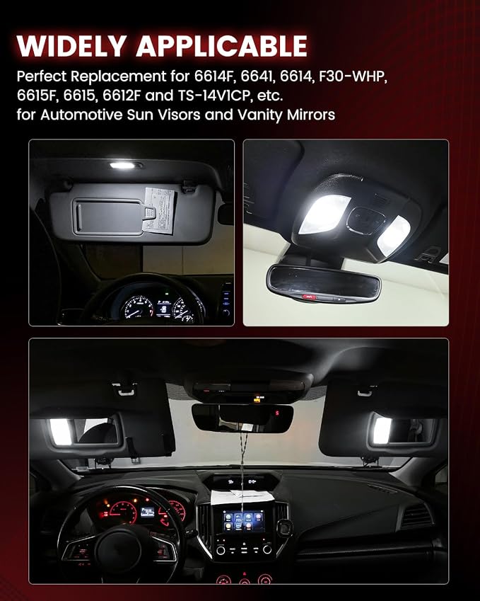 LASFIT 29mm 6614F LED Vanity Mirror Lights Bulb, Extremely Bright 3030-SMD chips 6641 6612F 6614 LED Bulb, Fit for Sun Visor Lights, 6000k White Car Festoon, 4 Bulbs