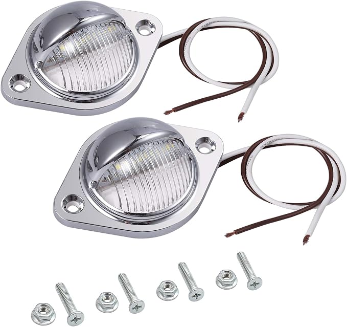 Justech 2PCS 3LED License Plate Light, Waterproof Number Plate Lights, Shock Resistant 12V 24V Tag Light Lamps Assembly for Trucks SUV Trailers, Van, RV and Boats License Tags - Silver