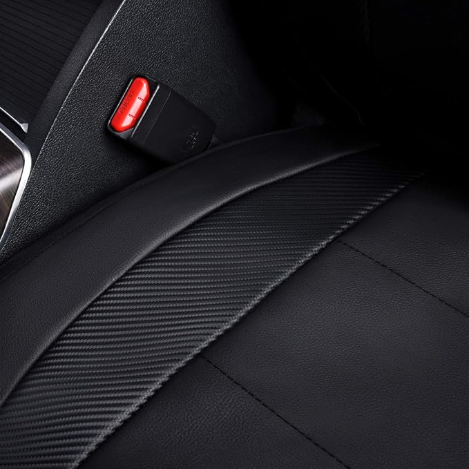 Flying Banner car seat Covers Protects Water Proof Faux Leather Carbon Fiber Front and Rear Bench (Black Black, Full Set - 9PCS)
