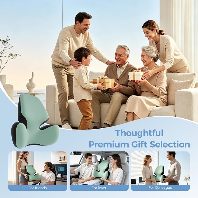 BEBAS Lumbar Support Pillow for Car, Memory Foam Back Cushion for Driving | Ergonomic Wing Wrapping, Back Pain Relief, Breathable Removable Cover, Softness, Universal Fit Car Seat, Office Chair