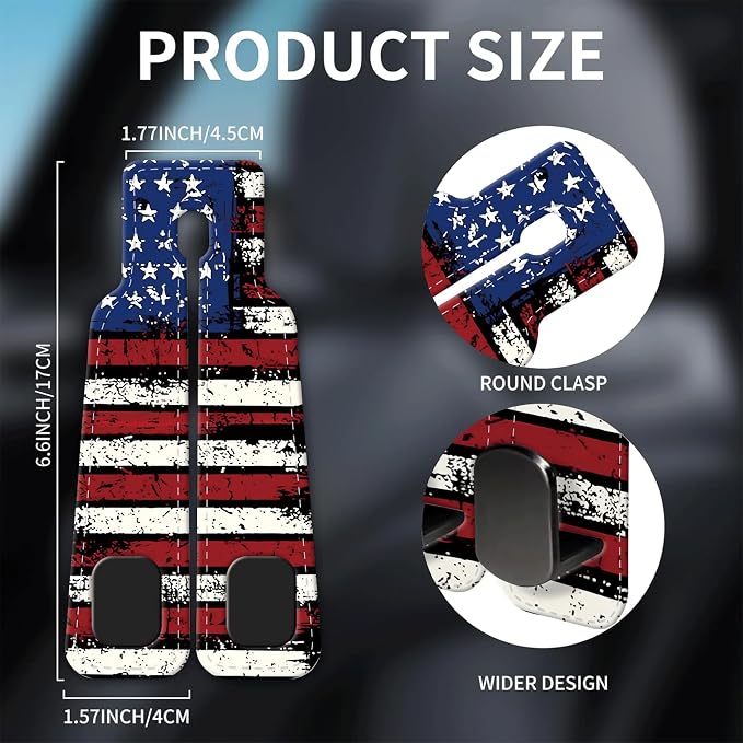 Car Seat Headrest Hook, Universal Leather Cute Hanger Holder Hook, Storage Organizer Interior Accessories for Purse Bags Handbag Vintage American Flag