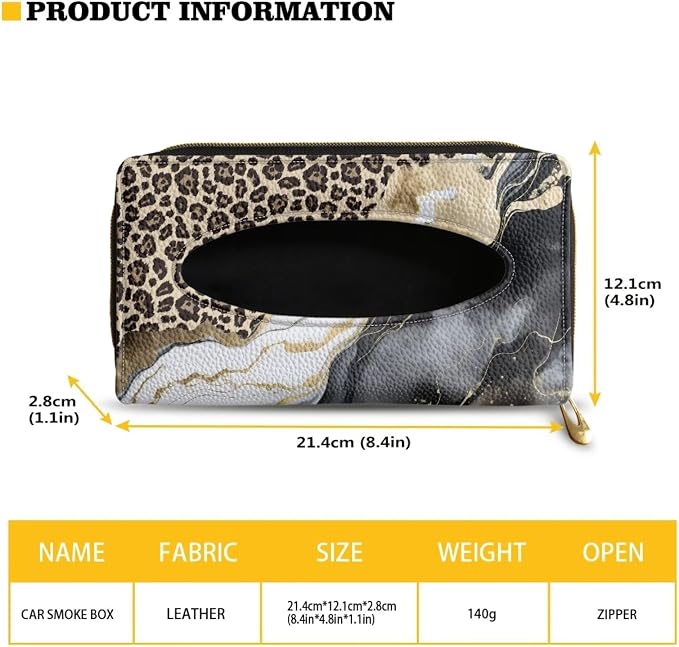 Leopard Marble Car Standard Tissue Holder Rectangular Sun Visor Napkin, Mask Dispenser Car Interior Accessories Sturdy Mask Holder