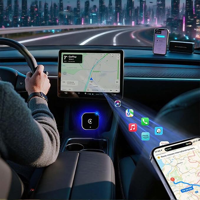 Wireless CarPlay Adapter & Android Auto Dongle, Shiny Silver,Fast Auto-Connect, Compact Plug & Play Wireless CarPlay Converter for iPhone & Android, USB/USB-C, No Delay, Seamless Reconnection