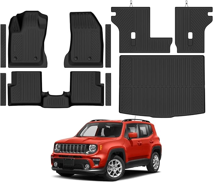 Custom Fit Floor Mats for 2015-2025 2026 Jeep Renegade, All Weather TPE Floor Liners & Trunk Mat & Backrest Mats & Door Sill Guard, Odorless Full Set Interior Accessories