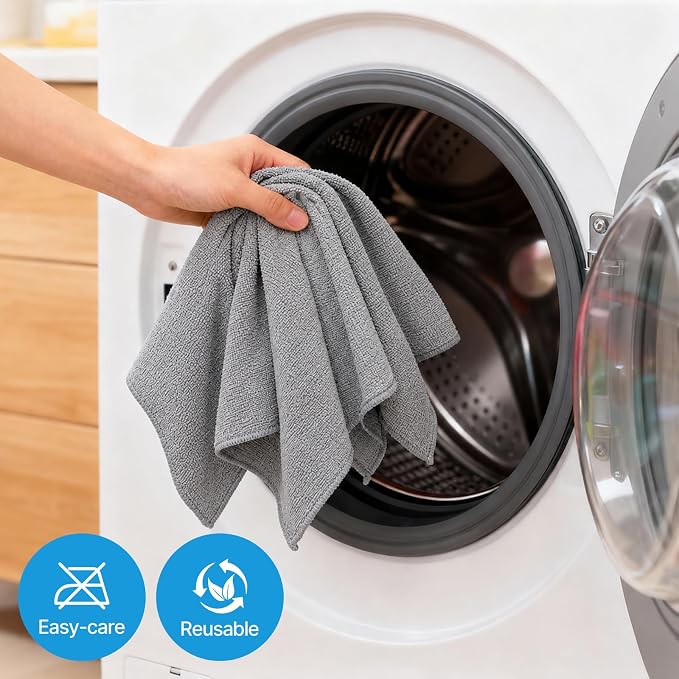QYL Microfiber Cleaning Cloth,12 Pack Cleaning Rags, Cleaning Towels, 11.8"X11.8", Grey