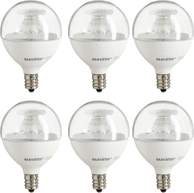Sunlite G16.5 Light Bulb LED, 5 Watts (40W Equiv.), 350 Lumens, Dimmable, Type G Globe Shape E12 Candelabra Base, Short Bulbs, Vanity Mirror Bulbs, 2700K Soft White, Clear, 6 Count