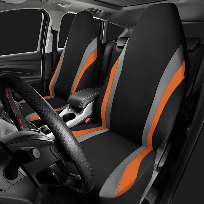 CAR PASS AquaShield Neoprene Waterproof Car Seat Covers Front Seats Only, High Back Bucket Seat Cover,Airbag Compatible,Seat Covers for Women Girl, Universal Fit for Auto Truck Van SUV (Black Orange)