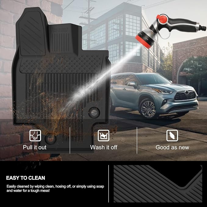 Kiwi Master Floor Mats for 2020-2026 Toyota Highlander | OEM Replacement PT908-48200-20, Custom Fit All Weather Car Mats, Heavy Duty TPE Floor Liners, Front & Rear 3 Row Set, Black