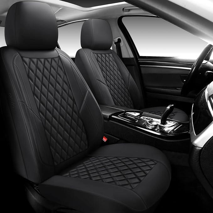 Premium Leather Car Seat Covers Full Set,Universal Fit for Cars,Trucks&SUVs,Waterproof Car Seat Cushion,Full Coverage Car Seat Protector with 5 Seats,Black