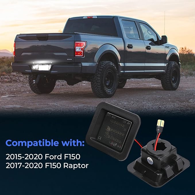 LED License Plate Lights Assembly Compatible with 2015 2016 2017 2018 2019 2020 F150 Tag Light Lamp Smoke Lens 6000K White, Pack of 2