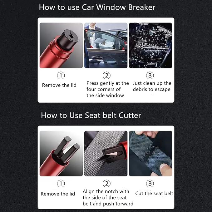 HHXS Car Safety Hammer Emergency Escape Tool One Second Window Breaker Seatbelt Cutter Car Glass Breaker Life-Saving Emergency Artifact-(Black)