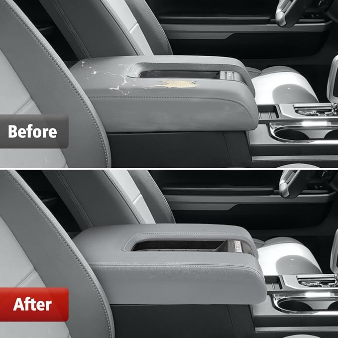 KBH Center Console Armrest Cover Replacement for Toyota Tundra 2014-2021 | Leather Part Only, Custom-fit, Console Lid Upholstery, PU Leather, Gray