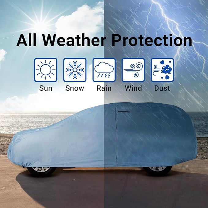 iCarCover 18-Layers Premium Universal Fit SUV Car Cover Waterproof All Weather Sun Rain Snow UV Protection Outdoor Indoor Full Exterior Covers for Automobiles Sedan Hatch Coupe Fit for 155-163 inch