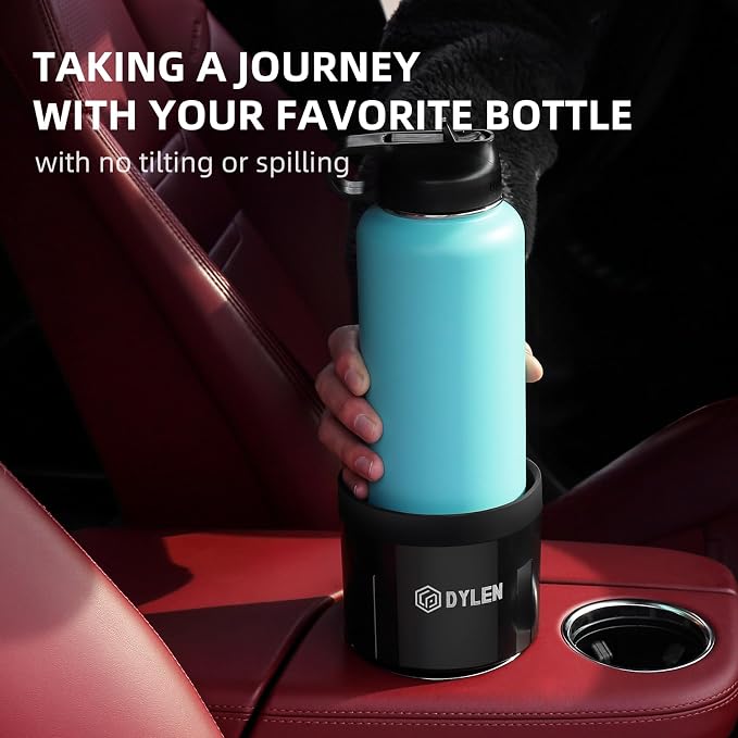 DYLEN Cup Holder Expander with Expandable Insert, Fits 20 to 40 oz Bottles | Cup Holder Adapter Fits Owala Water Bottle 12/24/40 oz, Yeti 20/26/30 oz, Hydro Flask 32/40 oz, Offset Base Function