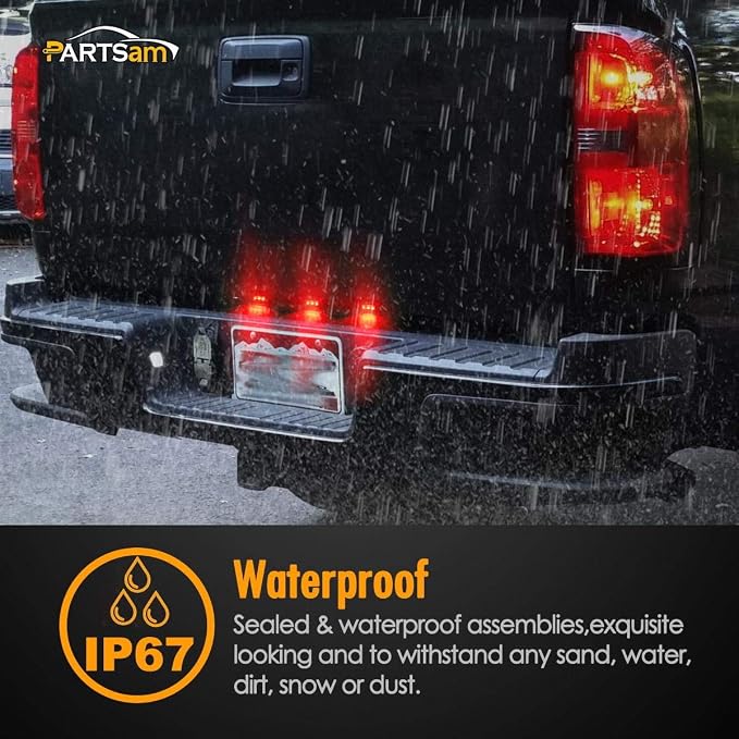 Partsam 14.17" Red Led Truck Trailer Smoked Red Clearance ID 3 Lamps Trailer Identification Light Bar w Black Stainless Steel Bracket Replacement for Pickup Trucks