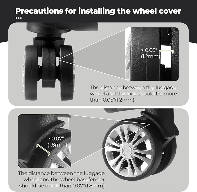 8Pcs Luggage Wheel Covers, Travel Accessories (Gradient Black & Gray) | Wear-resistant & anti-noise silicone covers. Fits 2-2.4" wheels. Protects suitcase wheels. Travel essential for suitcases