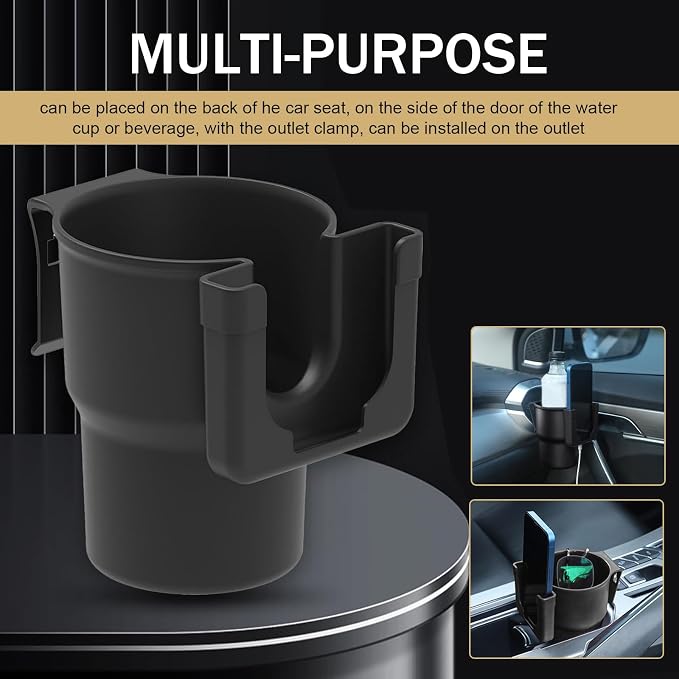 Car Cup Holder Expander, PP Plastic Seat Back Door Side Cell Phone Drink Holder, Back Hanging Mounted Multi-functional Auxiliary Travel Accessory, Universal Fit for Most Cars (Black)