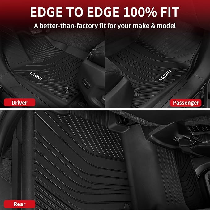LASFIT Floor Mats for Toyota Tundra 2022-2025 2026 CrewMax Cab, All Weather Custom Fit TPE Floor Liners for Tundra SR/SR5/TRD PRO/Limited/Platinum/Castone Front&Rear 2 Row Car Mats, Black