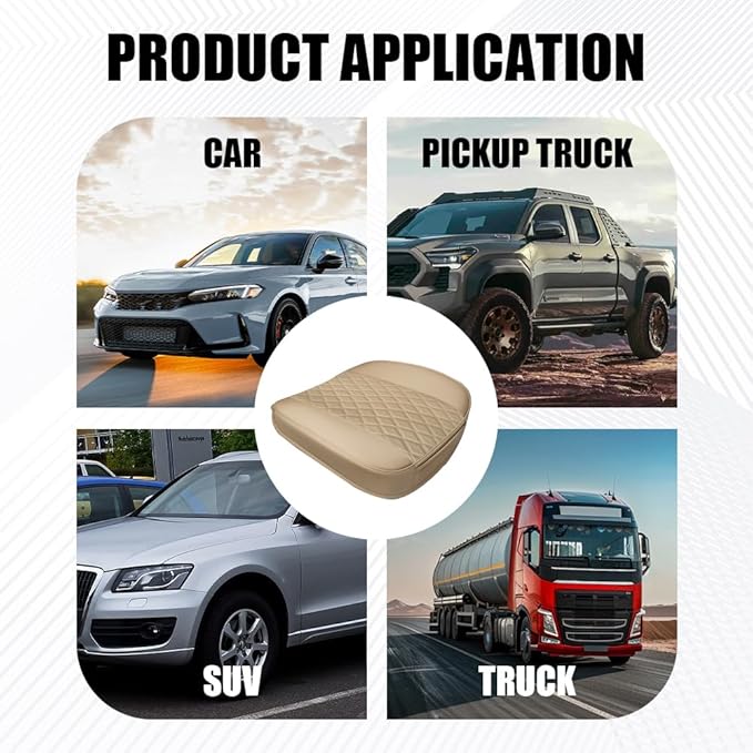 Leather Front Car Seat Cover, Anti-Slip Car Seat Bottom Covers, Full Wrapped Bottom Seat Protectors with Storage Pocket, Universal Comfortable Seat Cushion Fit Vehicles SUVs Trucks (Beige)