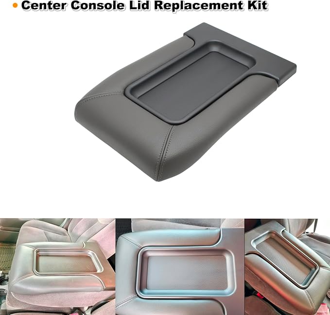 NHILES Center Console Lid Compatible with 1999-2007 Silverado Sierra | Fits 1999-2007 Avalanche Suburban Yukon Tahoe, Replaces OEM 19127364 19127365 19127366, Leather Cover, Dark Gray
